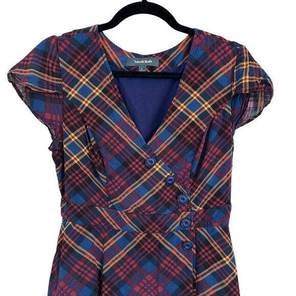 ModCloth Plaid Button-Front Fit & Flare Dress – Vintage Style, Size‎ L - Picture 2 of 9
